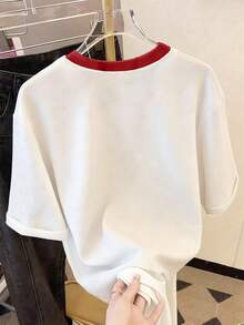 Resyla 女士时尚休闲落肩圆领T恤，草莓刺绣T恤，草莓刺绣T恤，休闲舒适户外T恤，四季皆宜T恤，水果T恤 - 白色 - 查看 2
