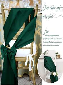10pcs Dark Green Satin Chair Bow Sashes Wedding Chair Ribbon Bow Silk Chair Knot Ties For Reception Restaurant Event Banquet Party Hotel Decorations - Dark Green - View 8
