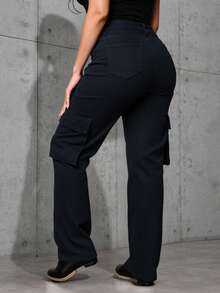 Pantalones cargo holgados con múltiples bolsillos, diseño relajado y versátil, tejido estructurado y con personalidad - Negro - Ver 3