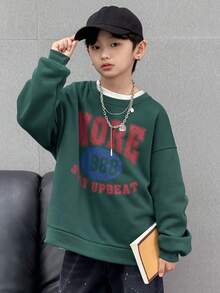 DAZY Tween Boys Loose Fit Letter Print Fleece Sweatshirt, Casual For Fall - Green - View 4