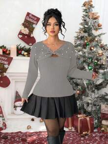 Auvina Áo len dệt kim đính hạt cỡ lớn cho nữ, thu hút mọi ánh nhìn khi hẹn hò - Màu Xám nhạt - Xem 7