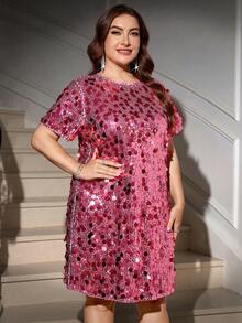 Ellevyn 大码豹纹亮片迷你连衣裙，派对礼服，鸡尾酒会礼服，圣诞礼服，新年礼服，Y2K风格圣诞派对礼服 - 玫紅色 - 查看 6