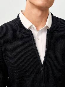 RONVEXI Stylish Men Black Knitwear Cardigan Long Sleeve Regular Length V Neck For Everyday, Fall/Winter - Black - View 2