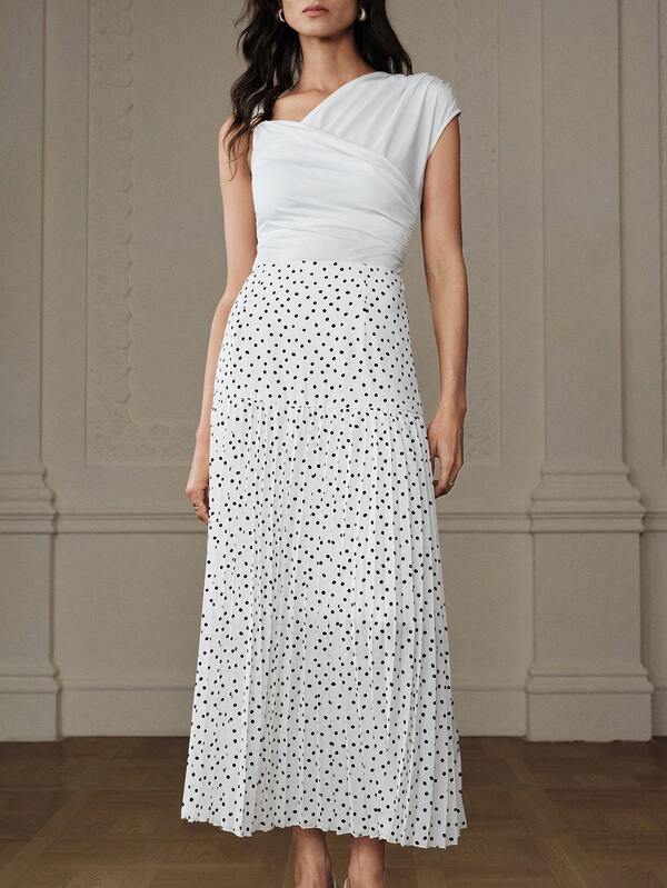 Aveloria Rosie Falda maxi plisada con estampado de lunares en acuarela elegante, versátil para el trabajo y el uso casual, otoño/invierno