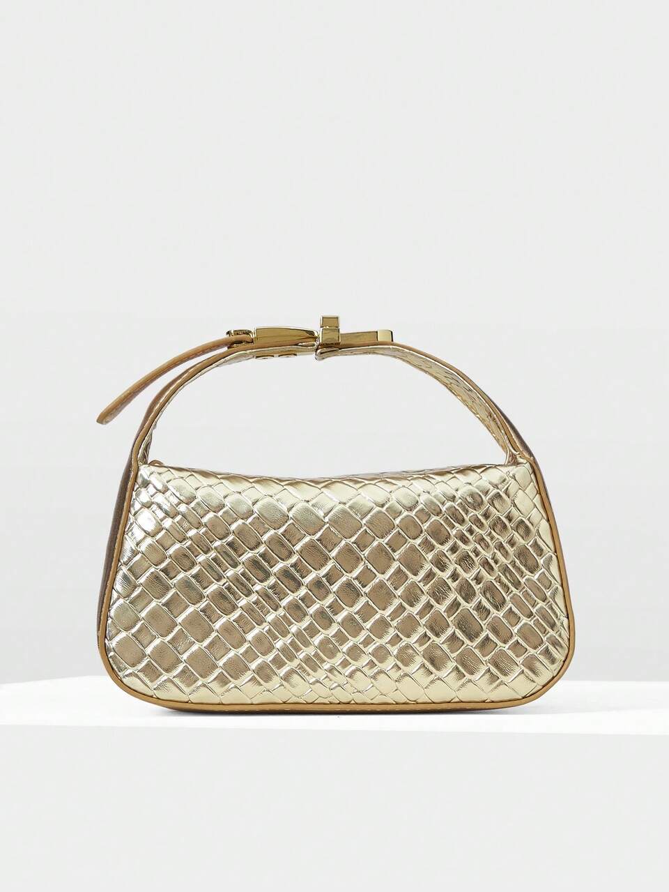 LADIES EXQUISITE WOVEN EMBOSSED MATERIAL HANDBAG WITH SMALL HARDWARE DECORATION DETAILS,NEW YEARS