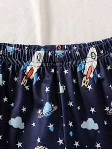 男婴宇宙星空火箭印花开衫上衣和裤子套装（2件套），舒适家居服 - 藏蓝色 - 查看 7