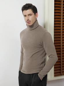 Core Aspect 男士休闲高领长袖保暖T恤，男士高领半高领，男士品牌，冬季款 - 卡其色 - 查看 4