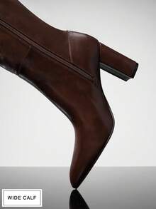 SHUZIA 女式宽筒杏仁头粗跟及膝靴 - 棕色 - 查看 6