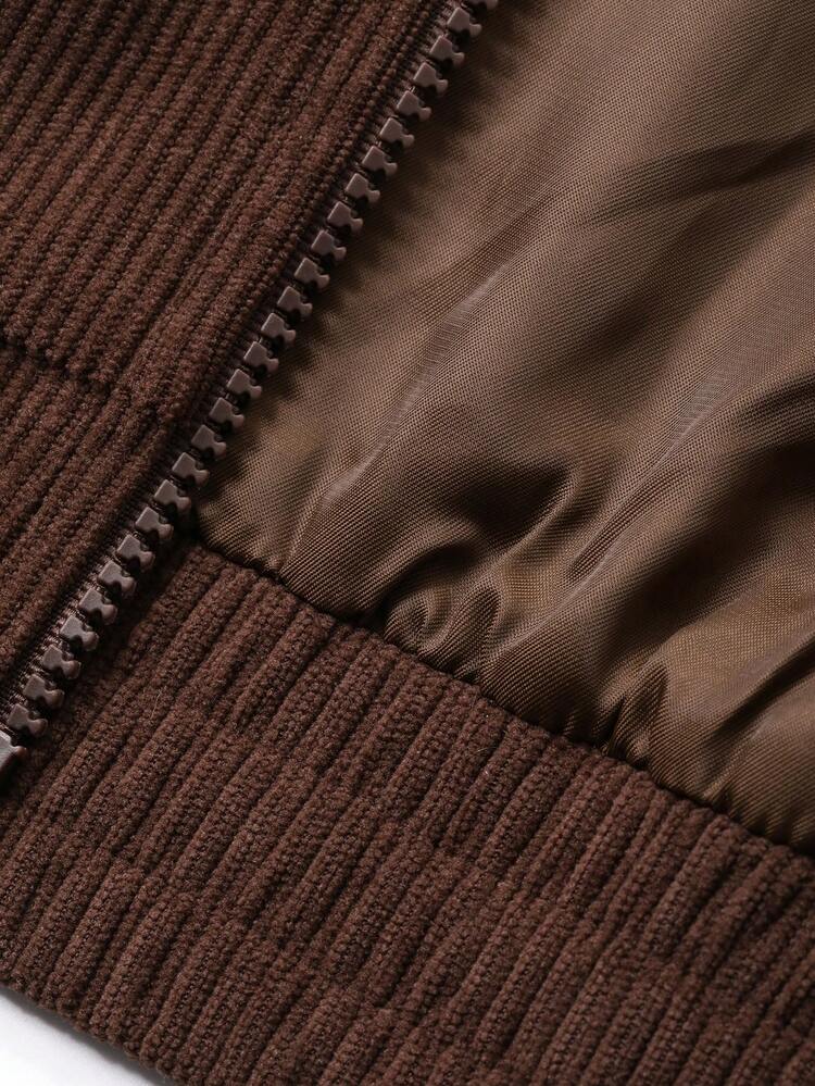 Men's Brown Patchwork Contrast Collar Letter Embroidery Jacket And Coat, Autumn