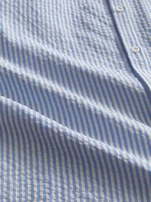 Manfinity VCAY Men's Slogan Embroidered Striped Casual Long Sleeve Shirt - Blue - View 4