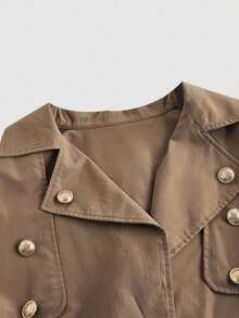 SHEIN MOD 女式短款休闲宽松风衣（配腰带）、秋季外套、秋季大衣、秋装、邮轮女士、返校季 - 卡其色 - 查看 3