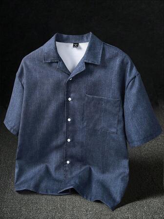 Manfinity Roghcode Men's Solid Color Polo Collar Short Sleeve Shirt,Streetwear,Friends,Matching,Baggy,For Men,Graphic,Japanese Style,Unisex,I Love My Girlfriend