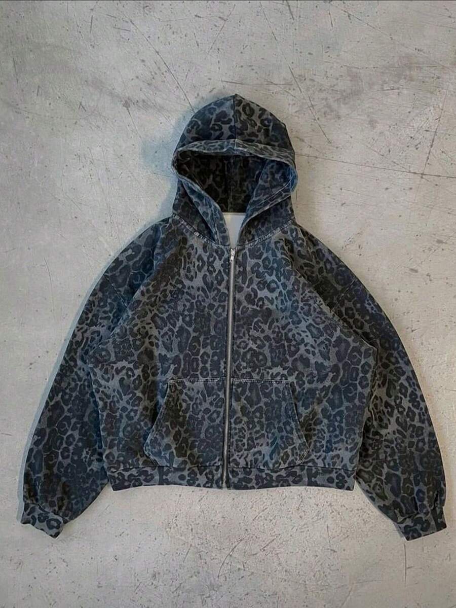 Manfinity Men's Casual Leopard Print Hoodie Sweatshirt, Autumn/Winter - Multicolor - View 1