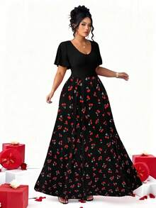 Elenzga Plus Size Elegant Minimalist Holiday Party Ruffle Sleeve Fitted Knit Dress - Multicolor - View 6