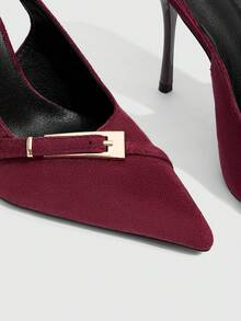 CUCCOO SZL Tacones altos de estilo Lolita con decoración de mariposa y correa trasera para mujer, color borgoña - Burdeos - Ver 4