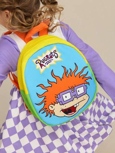 Nick 90s | SHEIN 1 카툰 프린트 백팩, 조절 가능한 스트랩 길이, 피트니스 가방, 캐주얼 가방, 캔버스 백팩, 스쿨 가방, 여행 가방, 여학생용, 남학생용, 십 대용, 걸, 보이, 선물 아이디어