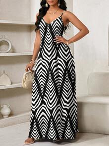 SHEIN Lady Đầm maxi rộng thùng thình phong cách Boho hở lưng cho nữ, đầm maxi dáng rộng không dây vai cho nữ, đầm dự tiệc sinh nhật & sự kiện / đầm nghỉ lễ, trang phục đi nghỉ mát, quần áo nữ phong cách Boho/Bohemia/Boho, trang phục nữ châu Phi, đầm nữ mùa hè, đầm nhiệt đới cho nữ, hàng mới về, đầm nữ, đầm đi biển, đầm lễ Phục sinh / đầm lễ Phục sinh cho nữ / trang phục lễ Phục sinh cho nữ, đầm mùa hè cho nữ, đầm maxi mùa hè, đầm maxi đen trắng, đầm maxi có túi, đầm maxi đi nghỉ mát. - Đen và trắng - Xem 3