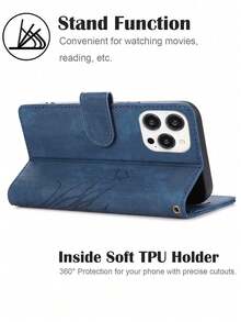 PU Leather Basic Drop-Proof Phone Case For Credit Card Holder, Flip Wallet Case - Blue - View 4