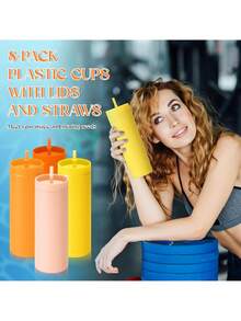 This Frosted Double-Walled Plastic Cup Features A Matte Waterproof Coating, Is Reusable, And Has A 480ml/16oz Capacity. Suitable For The Office, Restaurants, Outdoor Activities, Mother's Day Gifts, And Car Use. - Multicolor - View 6