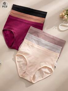 SHEIN 6pcs/Pack Women's Comfortable High Waist Seamless Briefs - Multicolor - View 2