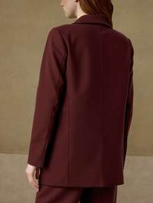 Conjunto de traje para mujer estilo casual ejecutivo con tejido estructurado, corte ajustado, solapa clásica, manga larga, para primavera y otoño, ideal para oficina y eventos formales - Marrón - Ver 2