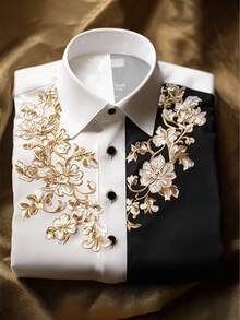 Franclia Women's New Printed Lapel Black And White Long Sleeve Shirt - Multicolor - View 1