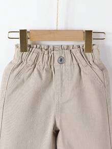 SHEIN Vintage Cute Floral Waist Loose Casual Baby Girl Wide Leg Jeans Baby Trousers Khaki Pants Baby Girl Boy - Apricot - View 3