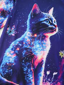 Young Girls Pajamas,2 Piece Cat Nightgown Dress Long Sleeve Round Neck Ruffle Hem Glow In Dark Soft Sleepwear,Holiday Party,Black,Autumn,7th Birthday - Blue - View 6