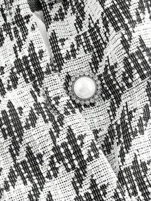 SHEIN MOD 女士二合一黑色收腰长袖荷叶边轻便西装外套，商务休闲，办公室装，优雅，大学生秋冬装 - 黑與白 - 查看 3