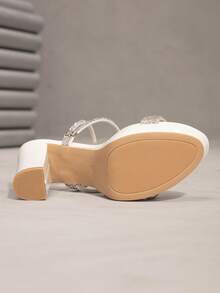CUCCOO SZL Women's Fashion Rhinestone Strap Chunky Heel Platform Sandals, Suitable For Commuting, Dating, Gathering, Party, Wedding And Other Occasions Prom Heels Summer Shoes - White - View 10