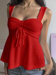 MainGRL Knitted Red Square Collar Cute Doll Sweater Casual Women Top Cute Red Top Red Tops Women Sexy Red Summer Top Red Top Women Sexy Summer Top, Red Tops For Women - Red - View 4