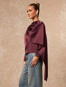 Lumalex Winter Fall Satin Shawl Collar Long Sleeve Women Blouse Luxury Prom Gathering Party Banquet Modest Old Money Coquette Glitter Holiday Party Rave Festival Outing Vacation Hot Outdoor Richly Layered Wedding Season Banquet ID Al-Adha Al-Adha Party New Year Looks Of Party Party Dress For Autumn - Red Violet - View 8