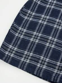 SHEIN Girlism Tween Girls Casual Simple Plaid Drawstring Loose Pants, Suitable For Casual Daily Wear, Back To School - Navy Blue - View 4