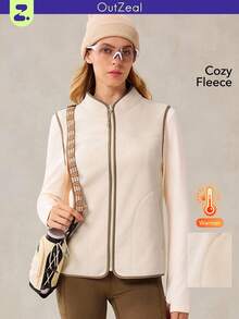 OutZeal Women Soft Warmth Fleece Stand Collar Multi Pocket Outdoor Fleece Vent Jacket Hiking Camping Fall Winter - Apricot - View 1