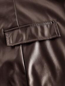 SHEIN MOD 大码女式棕色PU衬衫裙，二合一衬衫裙 - 棕色 - 查看 4