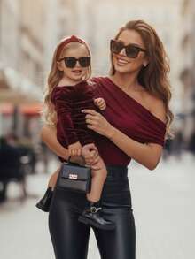 Babygirl 优雅天鹅绒红色长袖连衣裙 - 紅色 - 查看 7