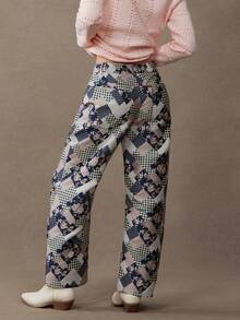 WESTFADE Patchwork Jacquard Wide Barrel Leg Ankle Length Pant Fall, Autumn, Winter, Boho, Western Wear, Country Concert, NYE, New Years Eve, Christmas, Holiday - Multicolor - View 5