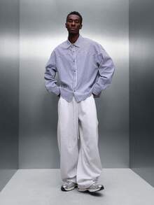 PLAYBOY X SUMWON 男士经典修身长袖衬衫，白蓝条纹，商务休闲办公着装 - 藍白色 - 查看 4