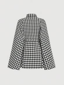 SHEIN MOD Women Winter Coats For Houndstooth Print Cloak Sleeve Overcoat,Business,Hippie,Flared Overcoat