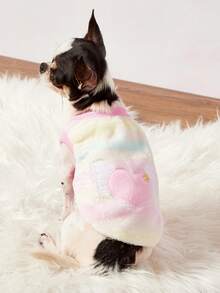 1 Pink Embroidered Heart-Shaped Wing With Traction Buckle Small Dog Special Vest For Autumn And Winter, Thick And Warm For Puppies And Pets, Plush Clothes - Pink - View 4