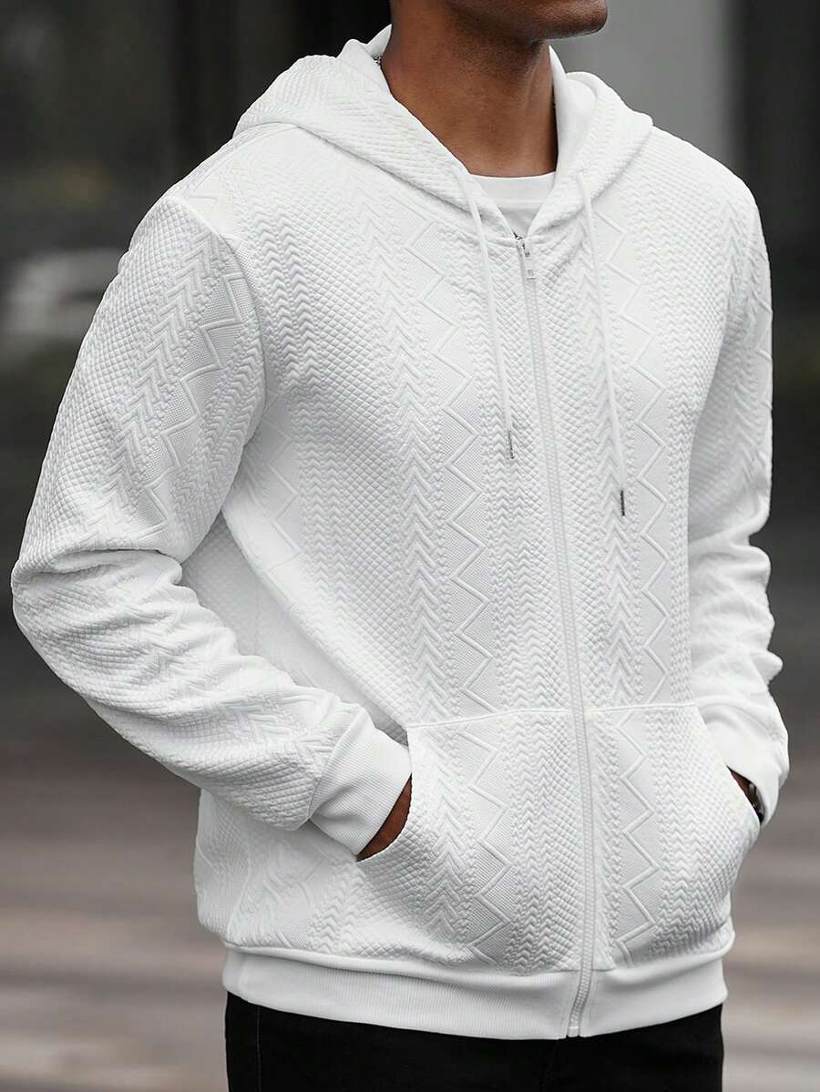 Manfinity CasualCool 男士纯色口袋休闲拉链连帽卫衣，街头风，长袖上衣