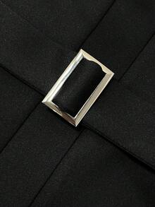 Franclia 女士优雅收腰长袖外套，带假口袋，秋冬款 - 黑色 - 查看 5