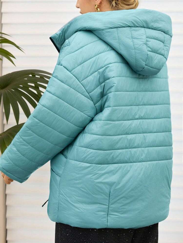 Plus Size Women's Street Fashion Casual Warm Solid Color Zip-Up Hooded Padded Coat, Winter Coat, Thick Padded Coat, Winter, Going Out, 2025 New , Simple And Fashionable For Everyday Wear, Thickened Padded Coat, Quilted Coat With Pockets, Going Out, 2025 New , Simple And Fashionable For Everyday Wear, Christmas For Women , New Year
