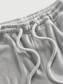 ROMWE MEN Casual 男士休闲字母刺绣直筒运动裤，秋冬款 - 淺灰色 - 查看 3