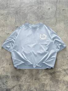 AXEPEAK Men's Knitted Casual Loose Fit Short Sleeve T-Shirt, Fashionable & Everyday Wear - Baby Blue - View 2