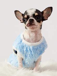 PETSIN 1件腊肠犬双面毛绒宠物背心，蓝色，带防滑扣，加厚保暖宠物服装 - 藍色 - 查看 7