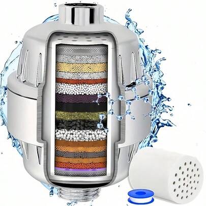 淋浴过滤器 – 20 级淋浴喷头过滤器，适用于硬水，配有可更换滤芯，可去除杂质和异味 – 高压淋浴过滤器，呵护头发和肌肤（镀铬）