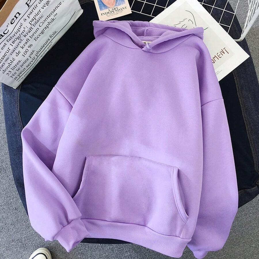 Sudadera Hoodie Sweatshirt Manga Larga Para Mujer, Holgada,Estampada En Color Liso,Sudadera Con Capucha,Top De Manga Larga Para Otoño/Invierno,Vuelta Al Cole,Graduación,Ropa Para Profesores, Ropa Deportiva Para Correr Al Aire Libre - Morado - Ver 1