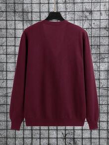 Manfinity Mode 男士纯色纽扣开衫，休闲，长袖，秋冬 - 酒紅色 - 查看 2