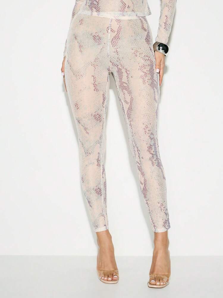 KIZN Sheer Snake Print Leggings With Animal Pattern